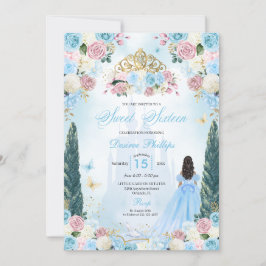 Invitación Cenicienta azul y rosa de cuento de hadas Princesa