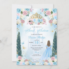 Invitación Cenicienta azul y rosa de cuento de hadas Princesa