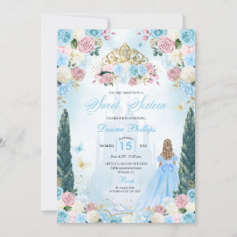 Invitación Cenicienta azul y rosa de cuento de hadas Princesa