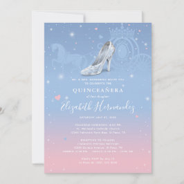 Invitación Cenicienta Clara Azul y Quinceanera Rosa