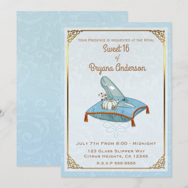 Invitación Cenicienta de cuento de hadas Zapatilla de cristal (Anverso / Reverso)