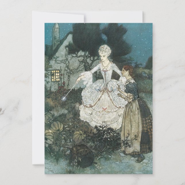 Invitación Cenicienta de época, lechera y padrina de Edmund D (Anverso)