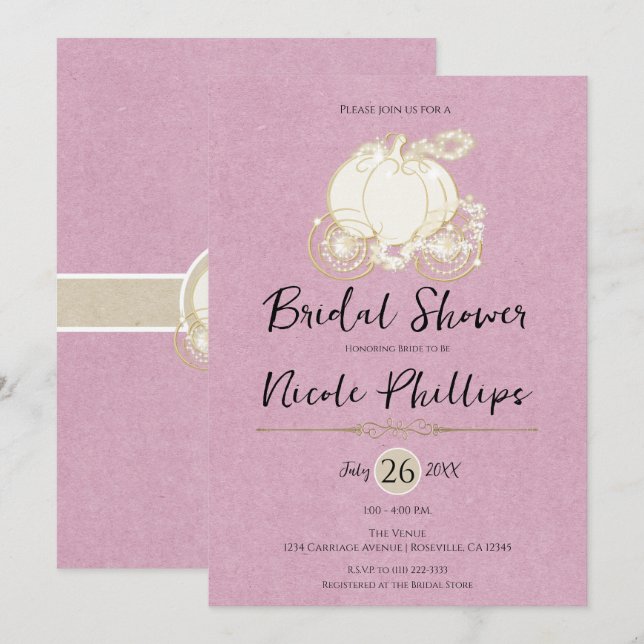 Invitación Cenicienta de oro rosa Carril Ducha de novia (Anverso / Reverso)
