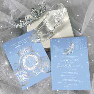 Invitación Cenicienta de plata azul para bebé Quinceanera