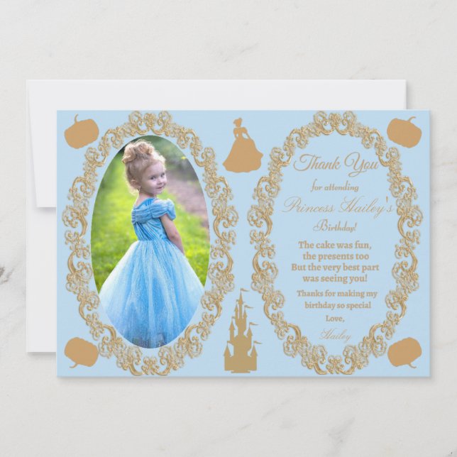 Invitación Cenicienta Fiesta de Cumpleaños Foto Gracias (Anverso)