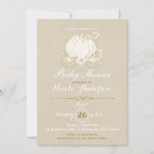 Invitación Cenicienta Gold Carriage Kraft Baby Shower moderno