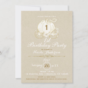Invitación Cenicienta Gold Carriage Kraft Primer cumpleaños