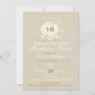 Invitación Cenicienta Gold Carriage Kraft Sweet 16 Cumpleaños
