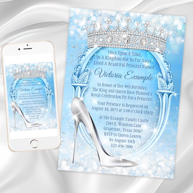 Invitación Cenicienta Princesa Zapatilla de Cristal Quinceañe (Pretty Cinderella princess any occasion invitation. All text can be changed.)