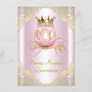 Invitación Cenicienta Rosa Oro Princesa Quinceañera