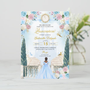 Invitación Cenicienta rosa y azul Princesa Hada Quinceanera