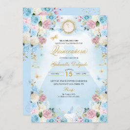 Invitación Cenicienta rosa y azul princesa vestida Quinceaner