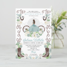 Invitación Cenicienta Verde Carriage Quinceañera Occidental