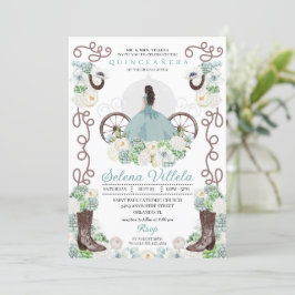 Invitación Cenicienta Verde Carriage Quinceañera Occidental