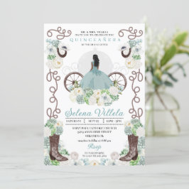 Invitación Cenicienta Verde Carriage Quinceañera Occidental