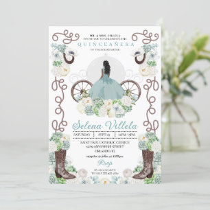 Invitación Cenicienta Verde Carriage Quinceañera Occidental
