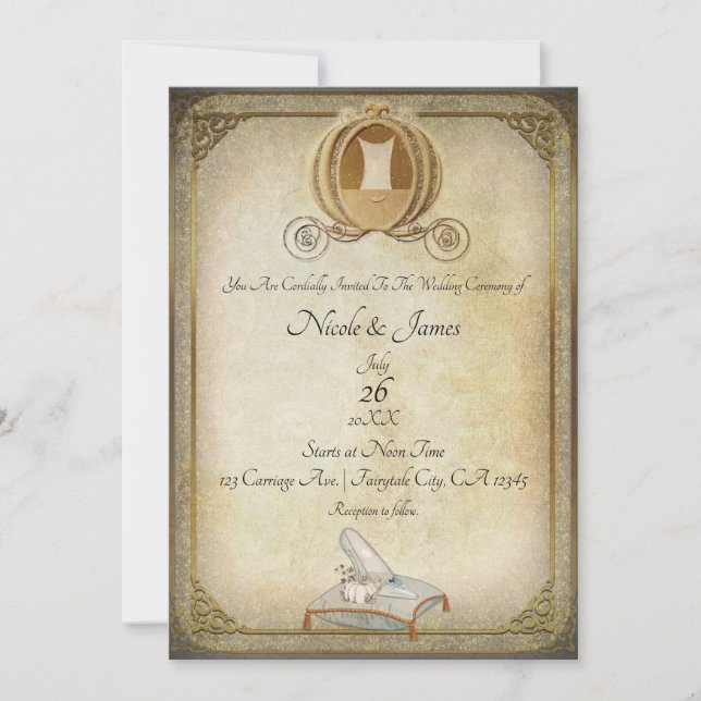 Invitación Cenicienta Vintage Carriage y Boda Slipper (Anverso)
