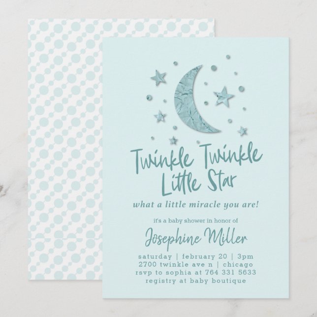Invitación Centelleo poca menta Baby Shower de las estrellas (Anverso / Reverso)