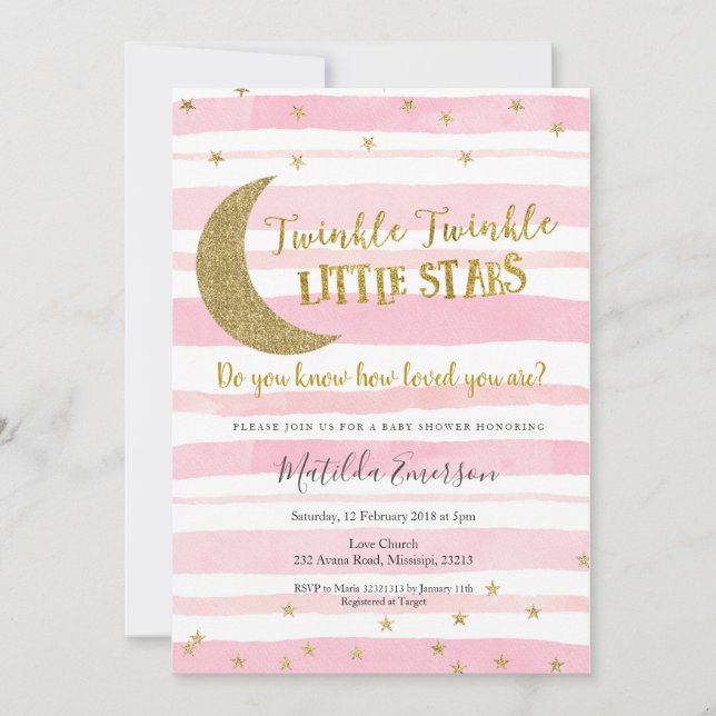 Invitación Centelleo rosado del oro poca estrella Baby Shower (Anverso)