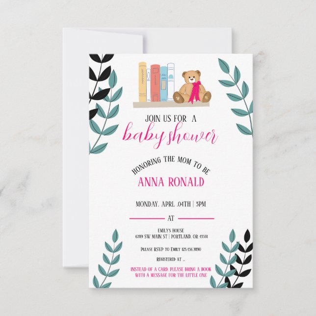 Invitación Centrado en el tema de los librosBaby Shower (Anverso)