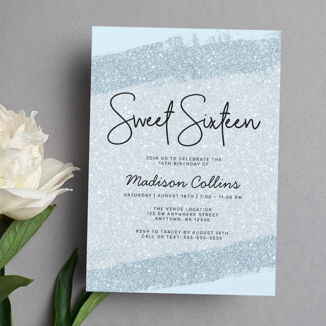 Invitación Cepillo de Brillo Azul Claro Sweet 16 (Subido por el creador)
