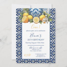 Invitación Cerámica Amalfi blanca y azul Vase Lemons Italia
