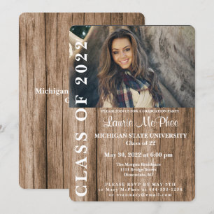 Invitación Cerca de Madera Foto Personalizada Graduado