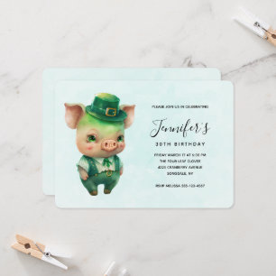 Invitación Cerdito de cuento de hadas verde lindo en atuendo 