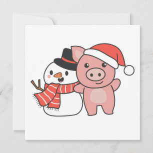 Invitación Cerdo Con Muñeco de Nieve En Invierno Para Invitac