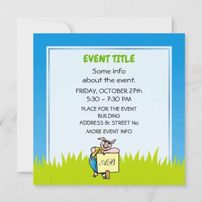 Invitación Cerdo con Rótulo (Reverso)