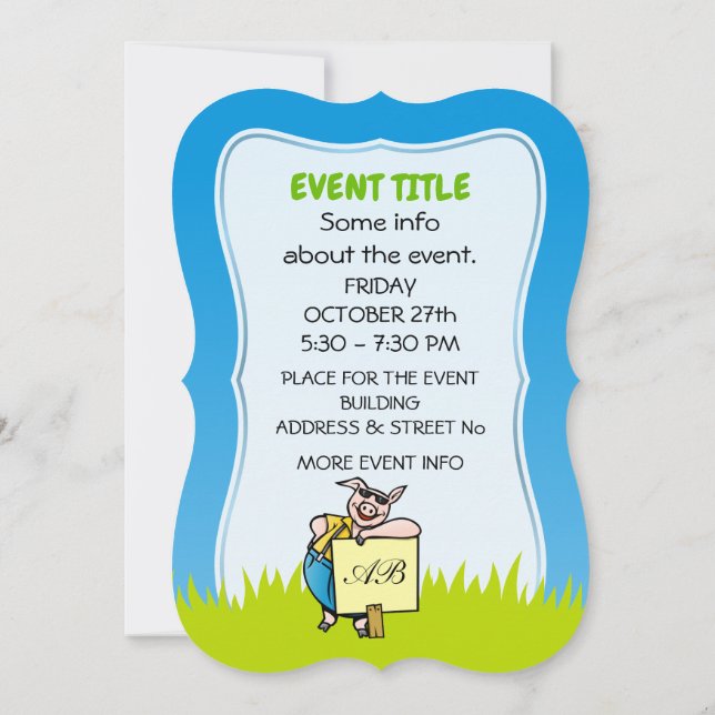 Invitación Cerdo con Rótulo (Reverso)