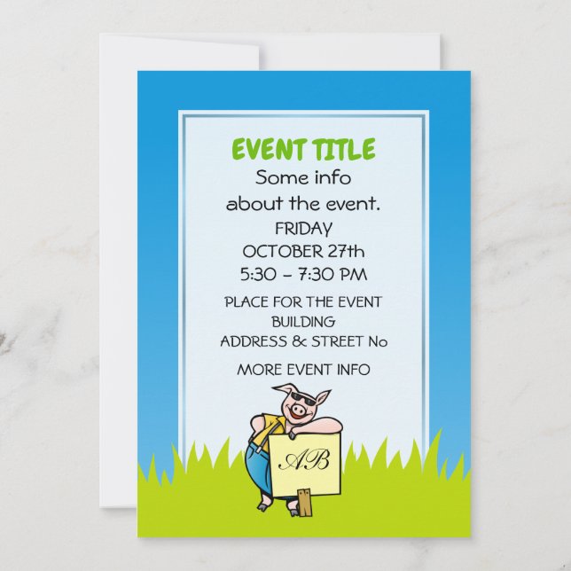 Invitación Cerdo con Rótulo (Reverso)