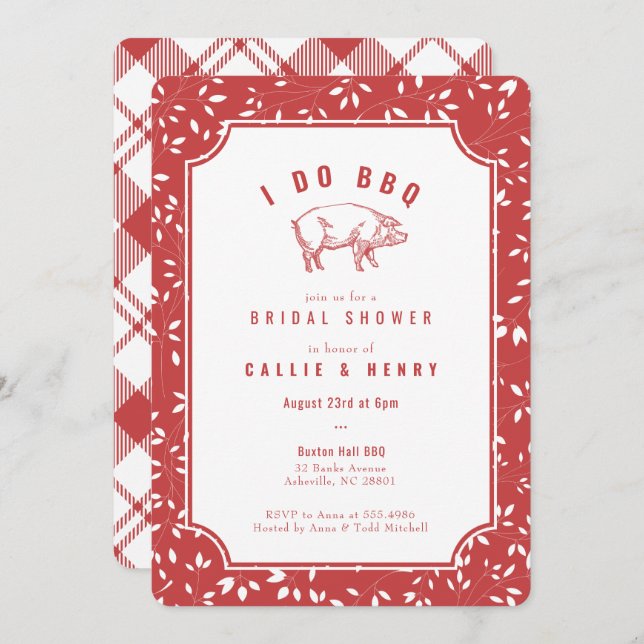 Invitación Cerdo de caña roja I DO BBQ Bridal Shower Invitaci (Anverso / Reverso)