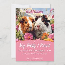 Invitación Cerdo de Guinea entre flores silvestres