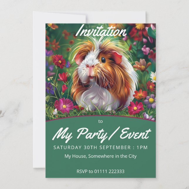 Invitación Cerdo de Guinea entre las flores (Anverso)