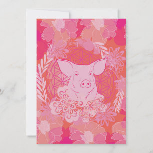 Invitación cerdo,flor de la vida, azul, mandala,zen,chakra,pa