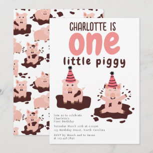 Invitación Cerdo Jugando en el Barro Cumpleaños del Cerdito 1