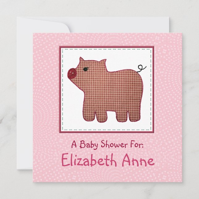 Invitación Cerdo lindo Baby Shower de la tela escocesa del (Anverso)