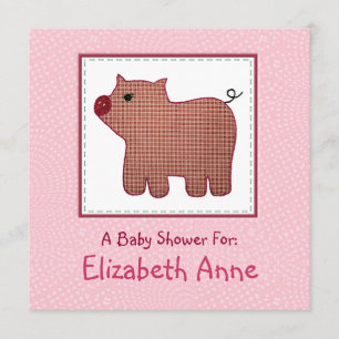 Invitación Cerdo lindo Baby Shower de la tela escocesa del