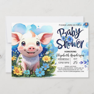 Invitación Cerdo's Country Farm Charm Blue Baby Shower