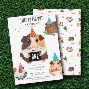 Invitación Cerdos de Guinea Divertidos Cumpleaños de Niños