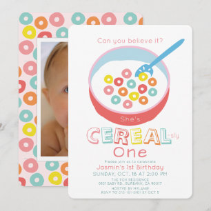 Invitación Cereal-sly One Niña de Cereal Foto Cumpleaños 1er 