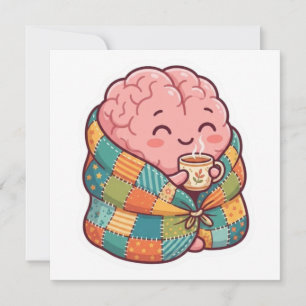 Invitación Cerebro Kawaii Bebiendo Café Salud Mental AI A