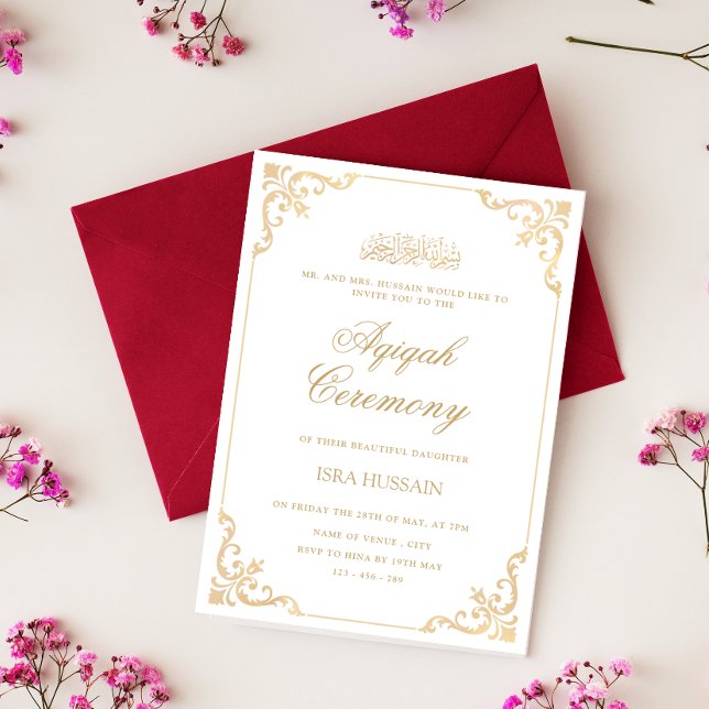 Invitación Ceremonia Aqiqah Chica del marco dorado barroco vi (Subido por el creador)