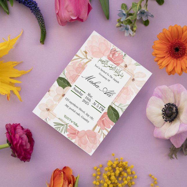 Invitación Ceremonia Aqiqah de los jardines rosados (Subido por el creador)