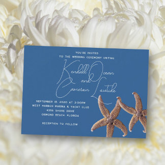Invitación Ceremonia azul marino de la pareja Starfish