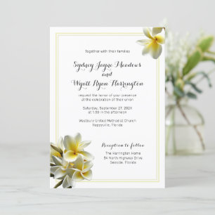 Invitación Ceremonia Boda de flores de plumeria amarilla