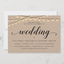 Invitación Ceremonia Boda de la Iglesia, luces de cadena, Kra