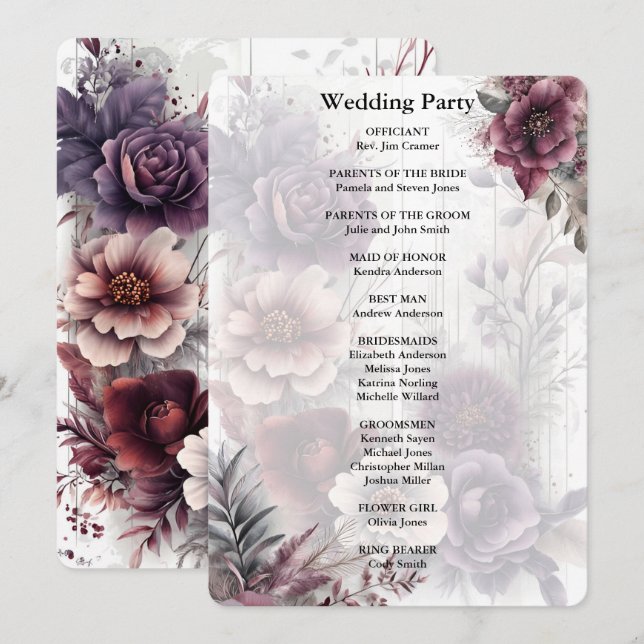 Invitación Ceremonia Boda elegante morado, rosa y marrón (Anverso / Reverso)