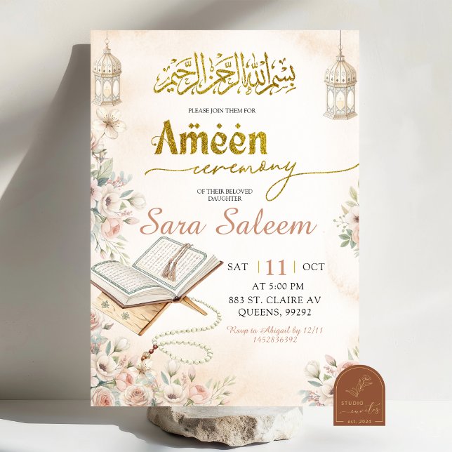 Invitación Ceremonia Boho Beige Floral Ameen (Subido por el creador)